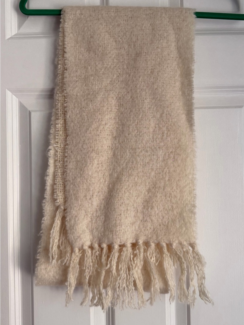 Donegal Designs Cream Mohair and Wool Blend Long Scarf from Ireland with Fringe